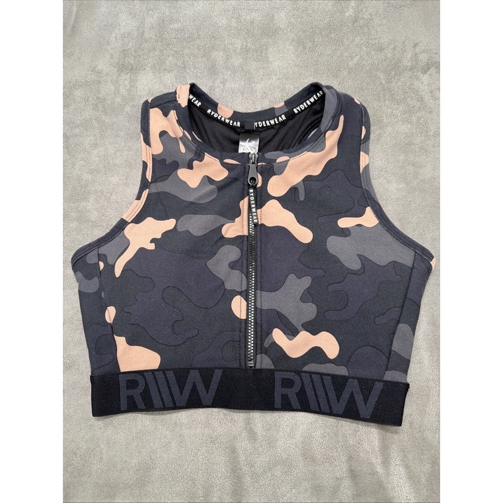 Ryderwear Front Zip Camo Sports Bra Size Small